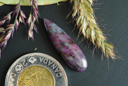 Corundum-Sapphire Cabochon, 30 x 9 mm, Handmade Pear, from Newfoundland and Labrador, Canada