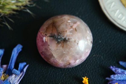 Rhodonite Cabochon, 16 x 8.5 mm, Handmade Round, from British Columbia, Canada