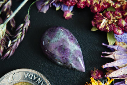 Corundum-Sapphire Cabochon, 32 x 22 mm, Handmade Pear, from Newfoundland and Labrador, Canada