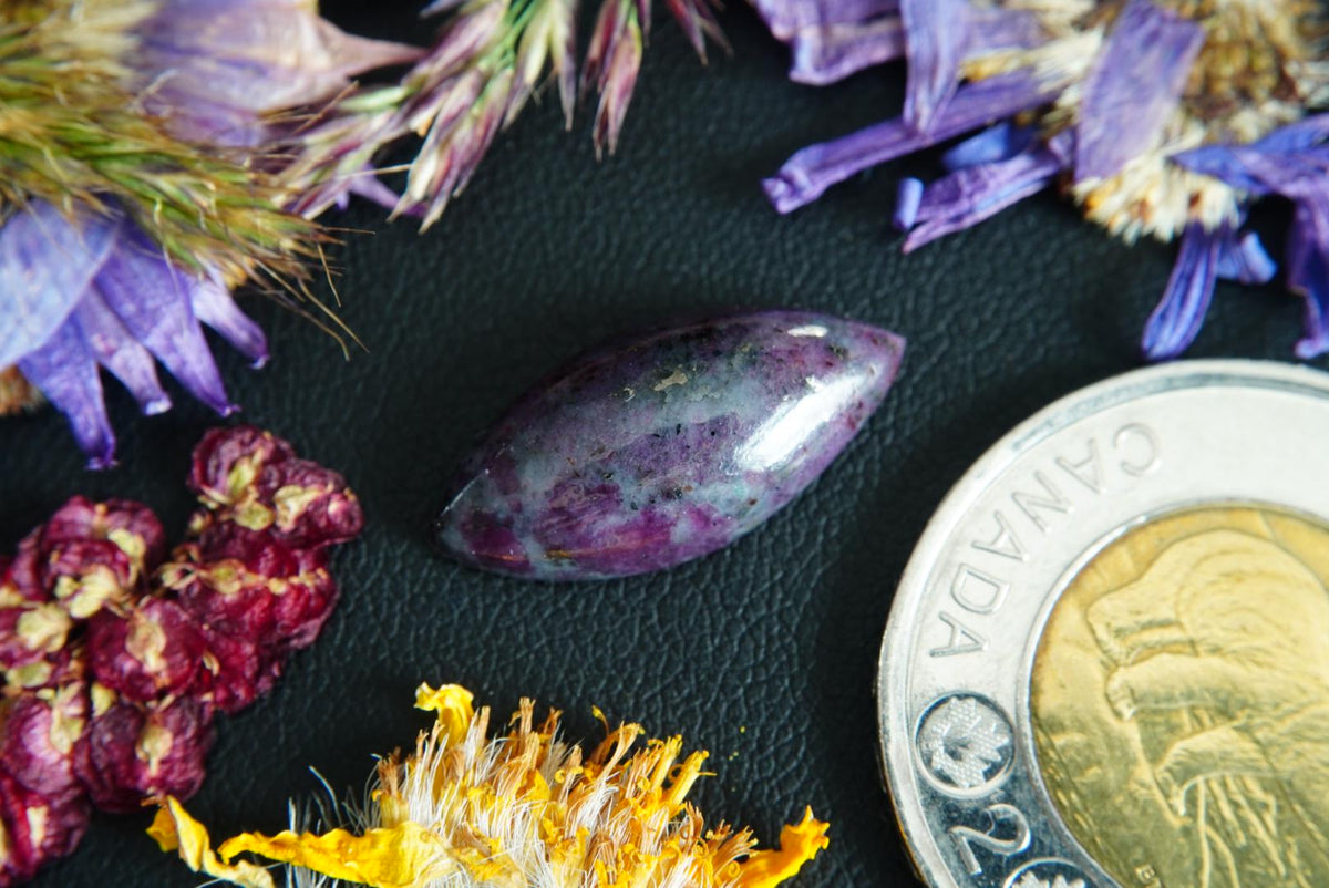 Corundum-Sapphire Cabochon, 21 x 10 mm, Handmade Marquise, from Newfoundland and Labrador, Canada