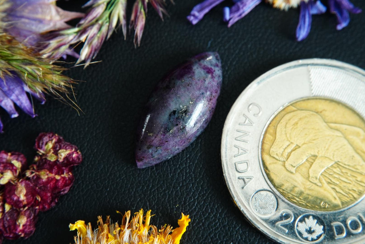 Corundum-Sapphire Cabochon, 21 x 10 mm, Handmade Marquise, from Newfoundland and Labrador, Canada