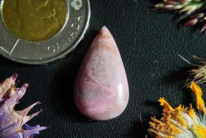 Rhodonite Cabochon, 24 x 14 mm, Handmade Pear, from British Columbia, Canada