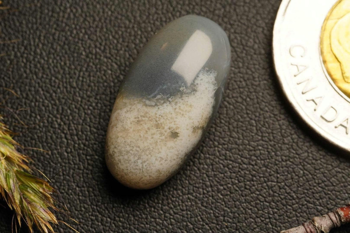 Moss Agate Cabochon, 22 x 12 mm, Handmade Oval, from Saskatchewan, Canada