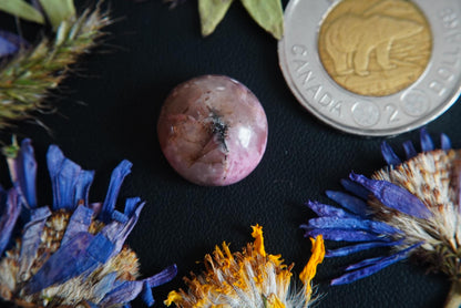 Rhodonite Cabochon, 16 x 8.5 mm, Handmade Round, from British Columbia, Canada