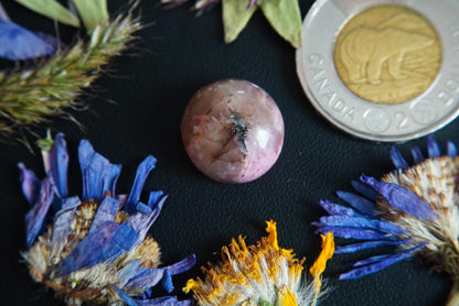 Rhodonite Cabochon, 16 x 8.5 mm, Handmade Round, from British Columbia, Canada