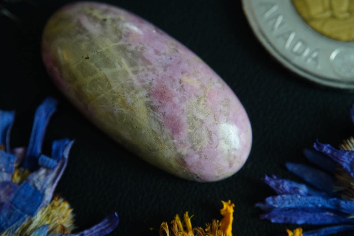 Rhodonite Cabochon, 30 x 14 mm, Handmade Oval, from British Columbia, Canada