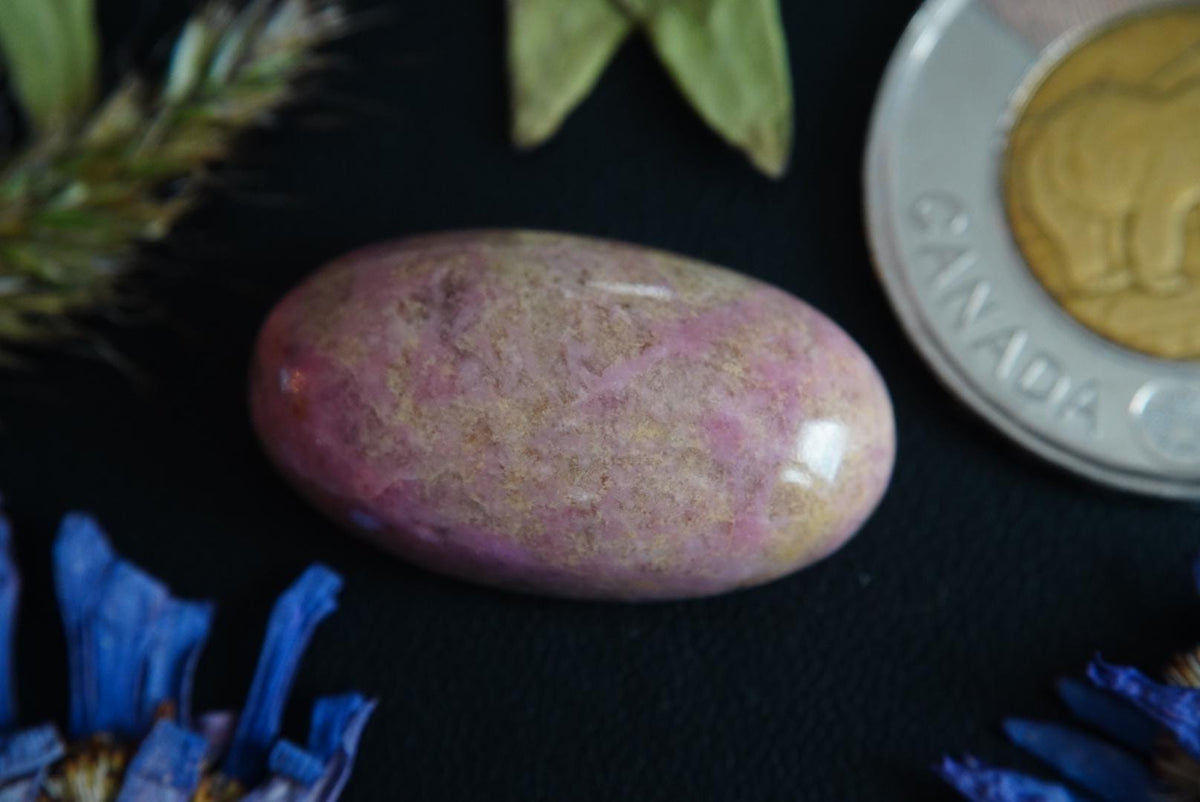 Rhodonite Cabochon, 27 x 15 mm, Handmade Oval, from British Columbia, Canada