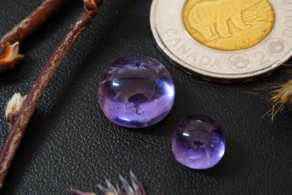 Two Round Amethyst Cabochons, from Newfoundland and Labrador, Canada