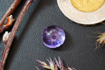 Amethyst Cabochon, 10 x 7 mm, Handmade Round, from Newfoundland and Labrador, Canada