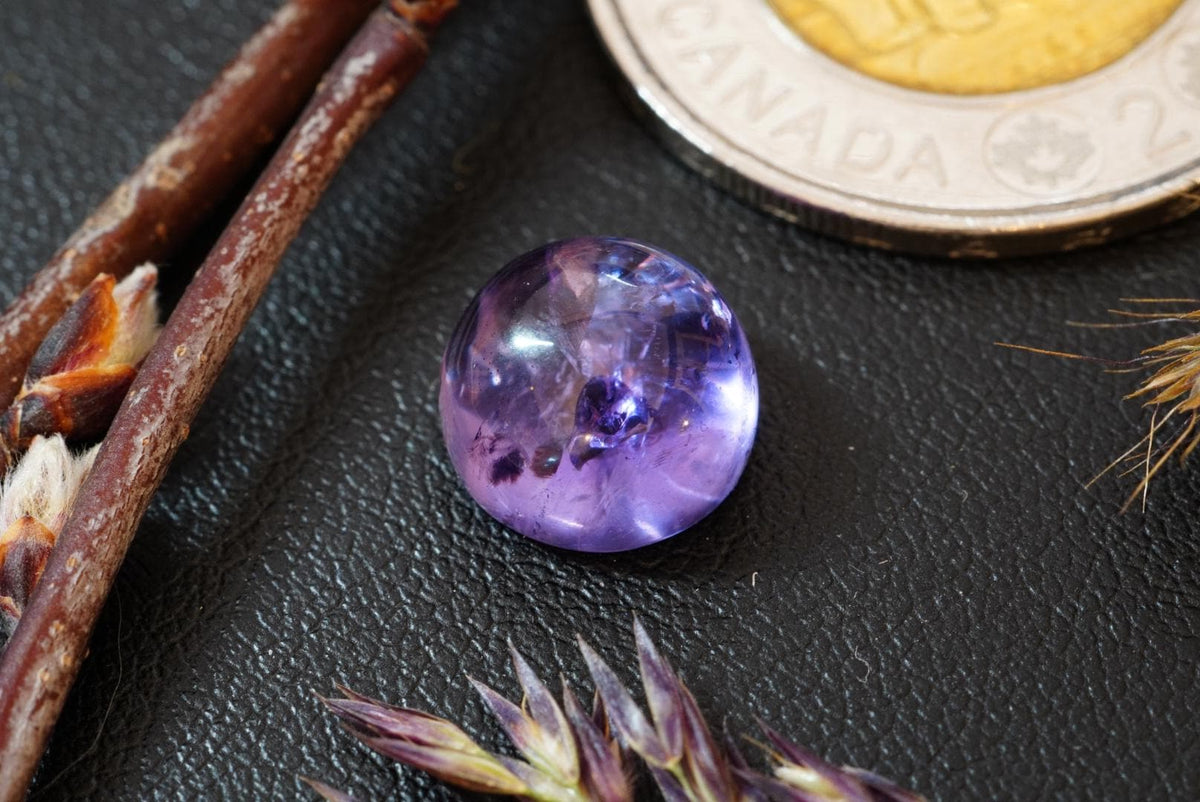 Amethyst Cabochon, 10 x 7 mm, Handmade Round, from Newfoundland and Labrador, Canada
