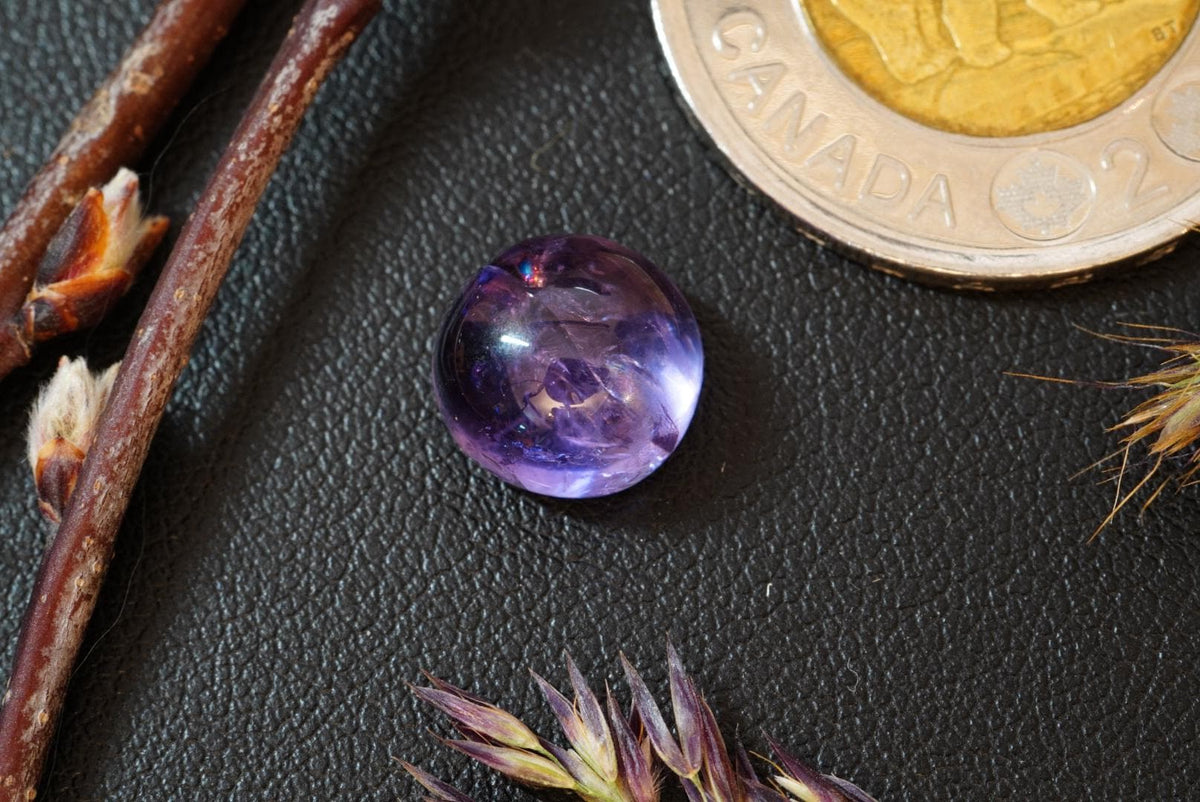 Amethyst Cabochon, 10 x 7 mm, Handmade Round, from Newfoundland and Labrador, Canada