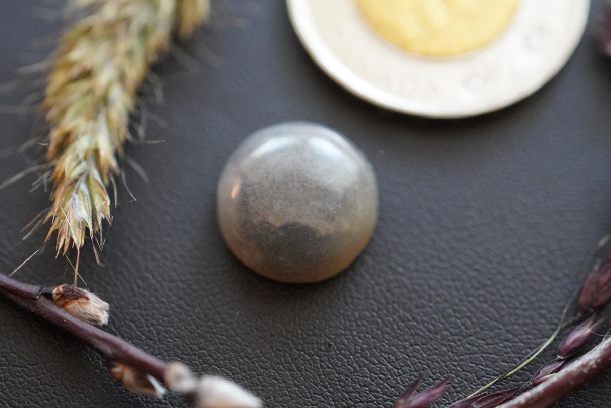 Moss Agate Cabochon, 15 x 6 mm, Handmade Round, from Saskatchewan, Canada