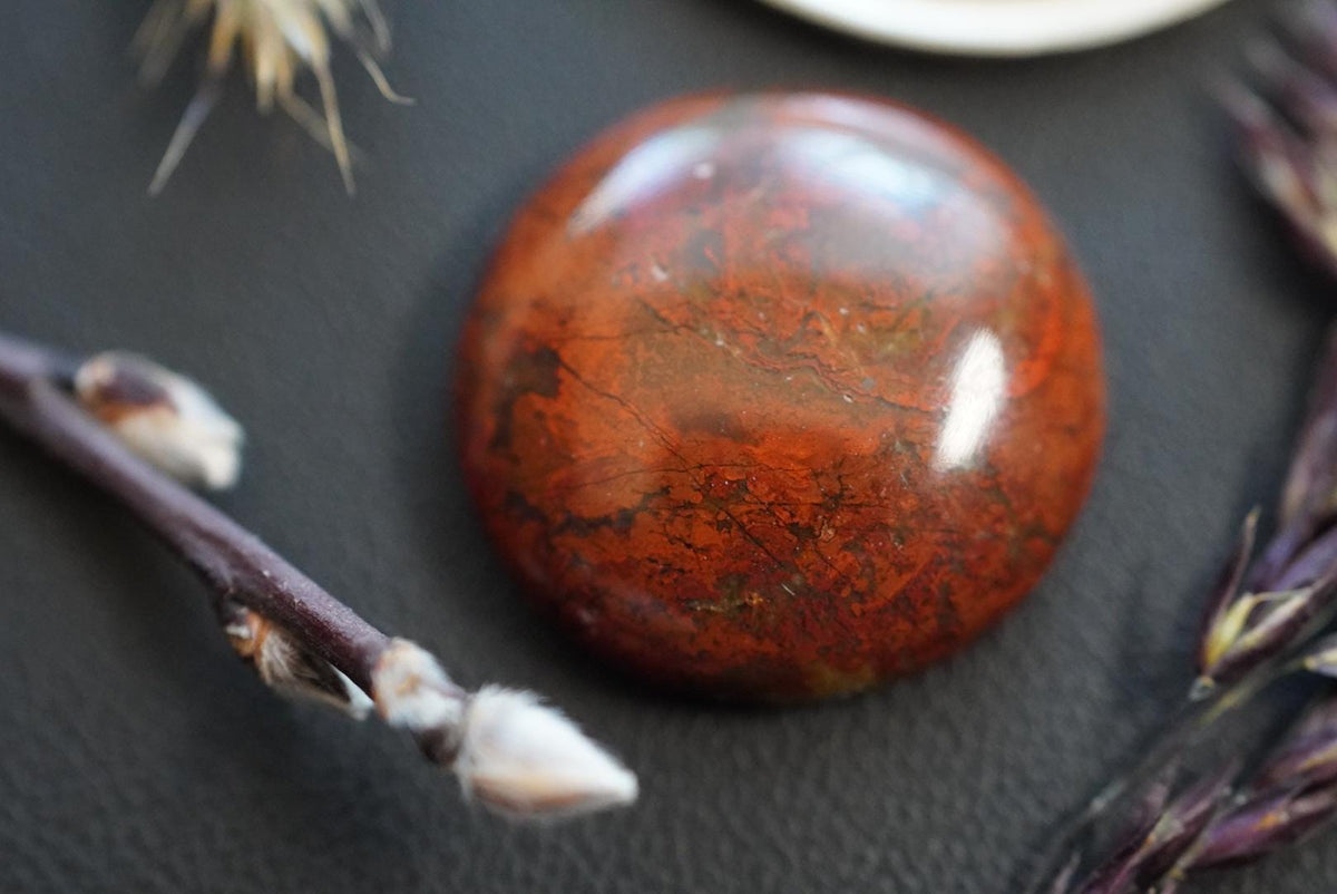 Jasper Agate Cabochon, 19 x 6 mm, Handmade Round, from Saskatchewan, Canada