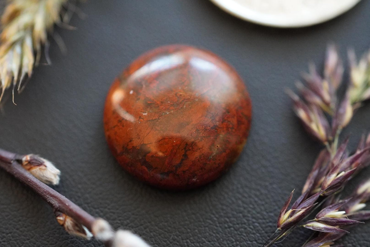 Jasper Agate Cabochon, 19 x 6 mm, Handmade Round, from Saskatchewan, Canada
