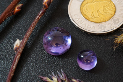 Two Round Amethyst Cabochons, from Newfoundland and Labrador, Canada