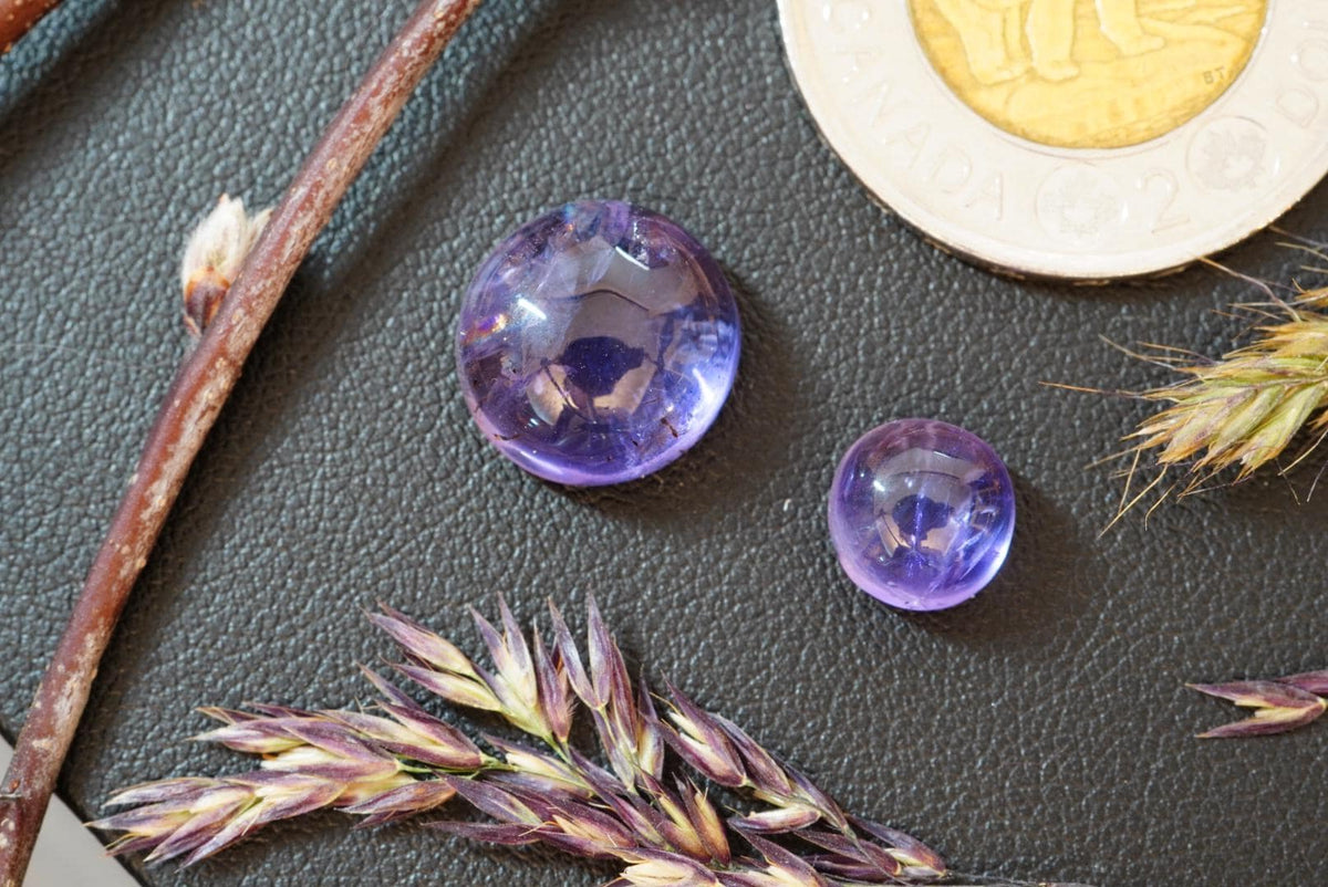 Two Round Amethyst Cabochons, from Newfoundland and Labrador, Canada