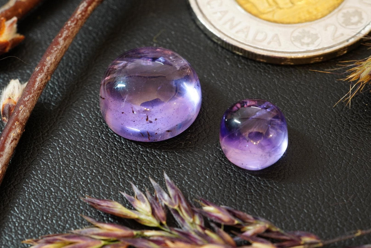 Two Round Amethyst Cabochons, from Newfoundland and Labrador, Canada
