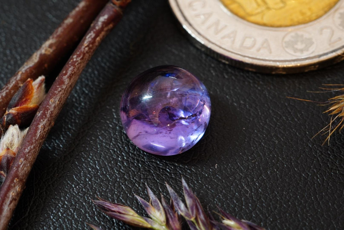 Amethyst Cabochon, 10 x 7 mm, Handmade Round, from Newfoundland and Labrador, Canada