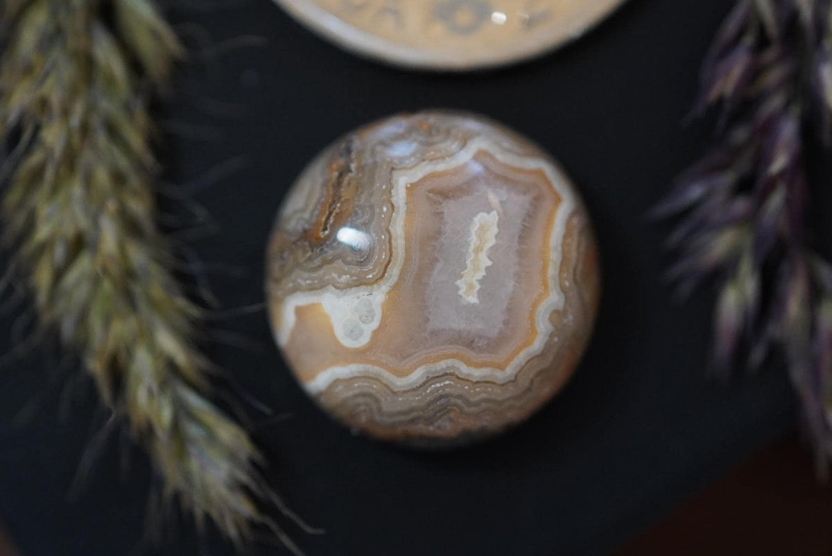 Agate Cabochon, 18 x 8 mm, Handmade Round, from Ontario, Canada
