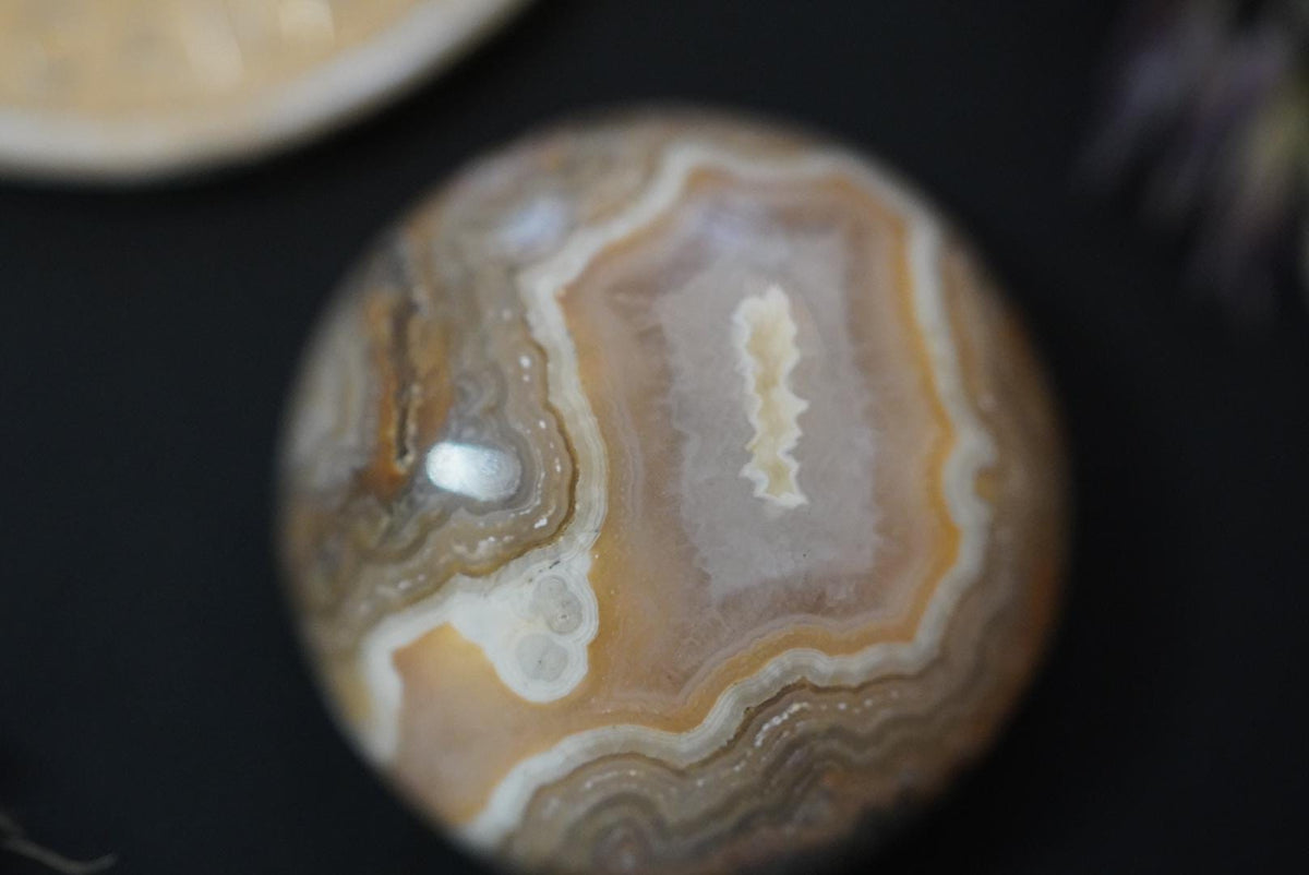 Agate Cabochon, 18 x 8 mm, Handmade Round, from Ontario, Canada