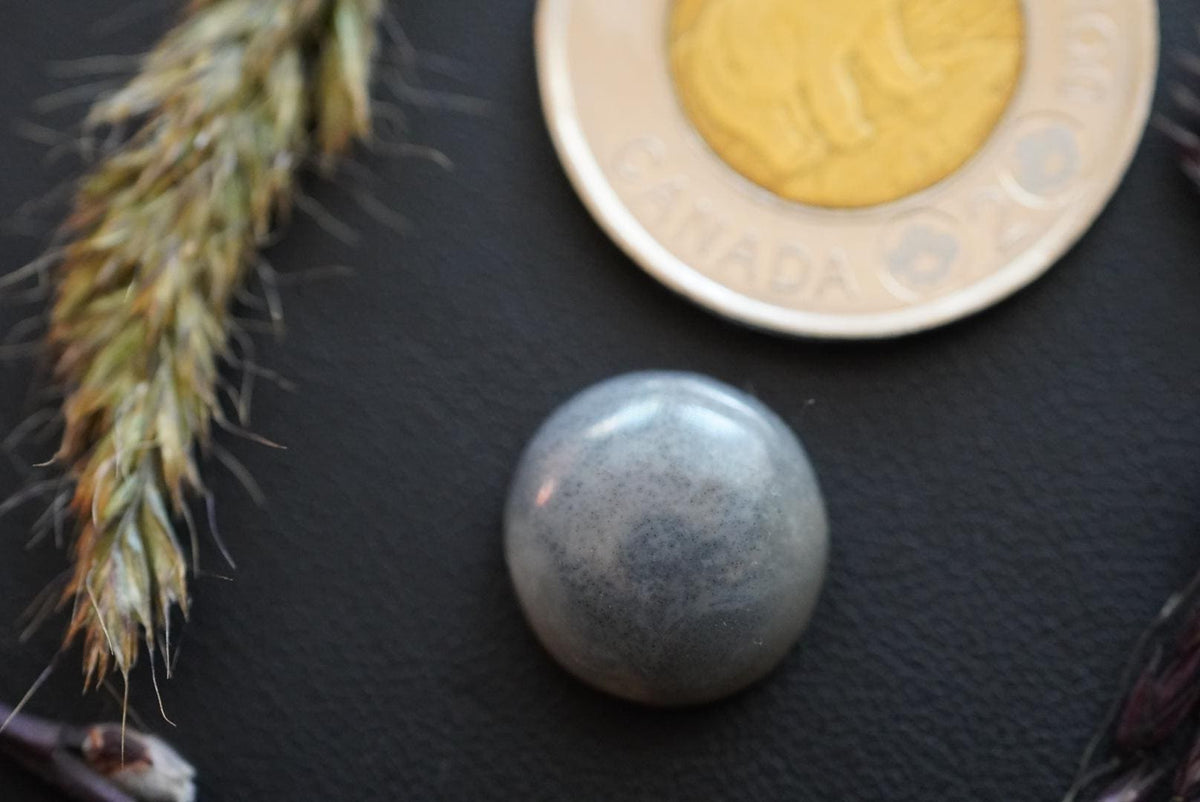Moss Agate Cabochon, 15 x 6 mm, Handmade Round, from Saskatchewan, Canada