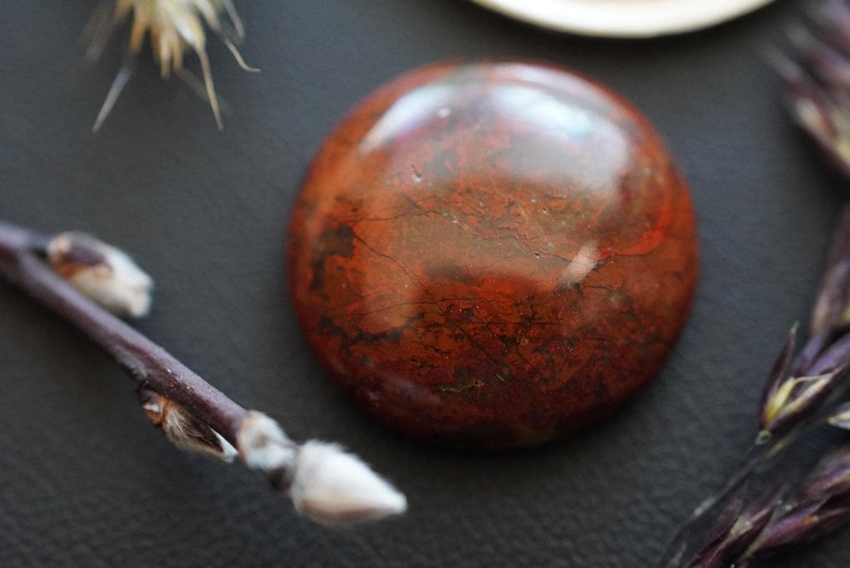 Jasper Agate Cabochon, 19 x 6 mm, Handmade Round, from Saskatchewan, Canada