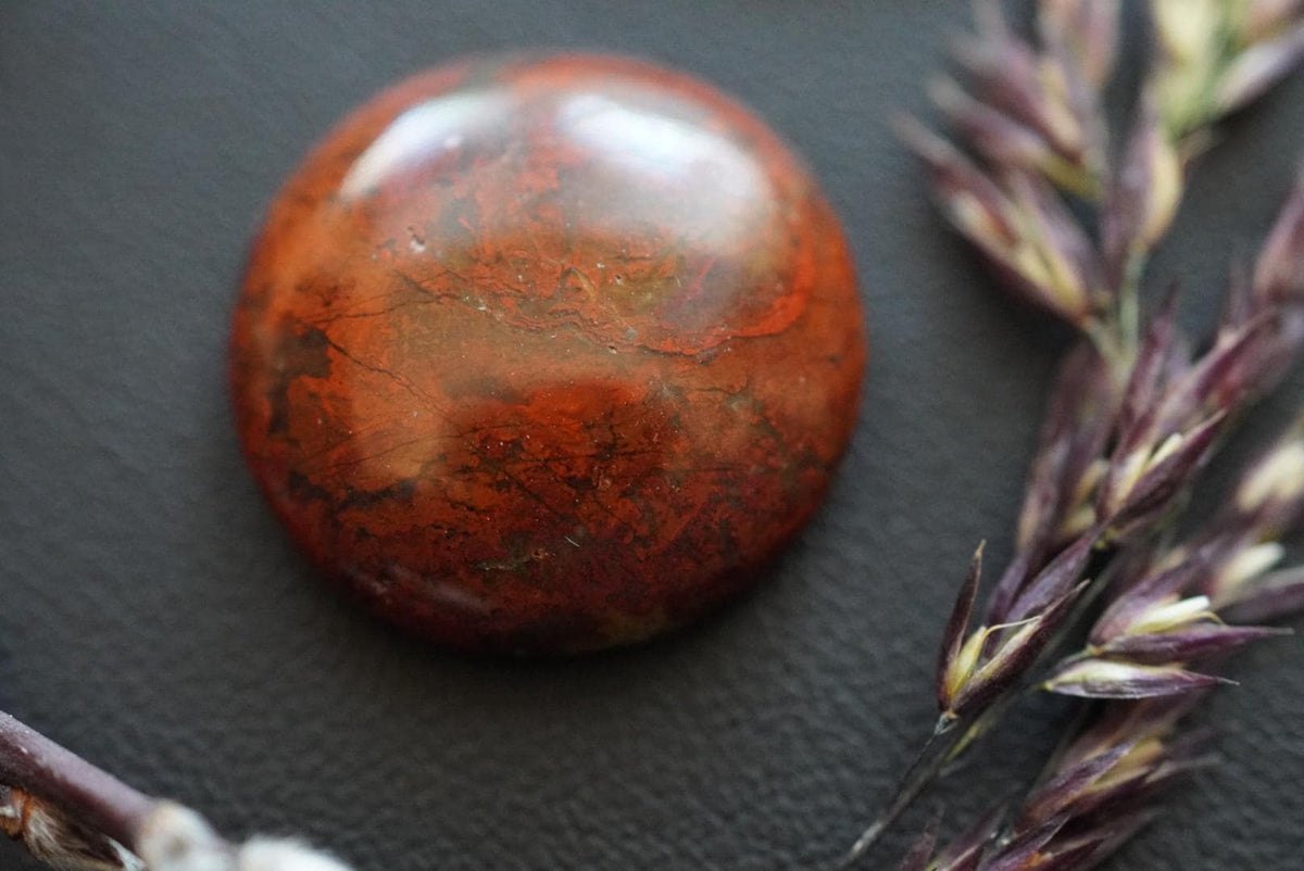 Jasper Agate Cabochon, 19 x 6 mm, Handmade Round, from Saskatchewan, Canada