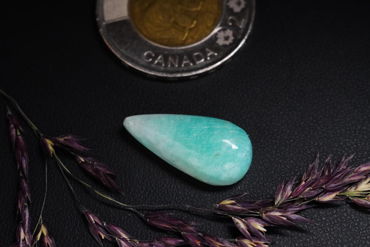 Amazonite Cabochon, 22 x 11 mm, Handmade Pear, from Quebec, Canada