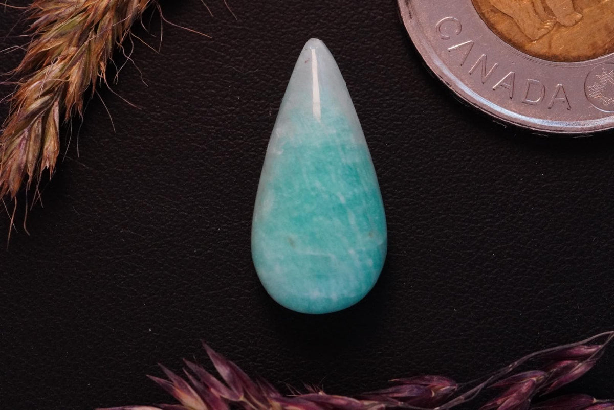 Amazonite Cabochon, 22 x 11 mm, Handmade Pear, from Quebec, Canada