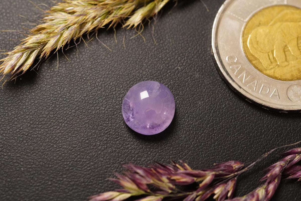 Amethyst Cabochon, 10 x 5 mm, Handmade Round, from Newfoundland and Labrador, Canada