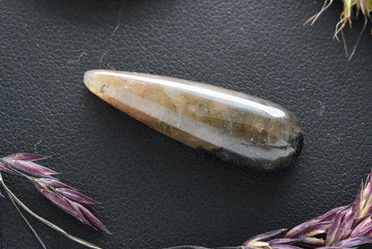 Labradorite Cabochon, 27 x 8 mm, Handmade Pear, from Newfoundland and Labrador, Canada