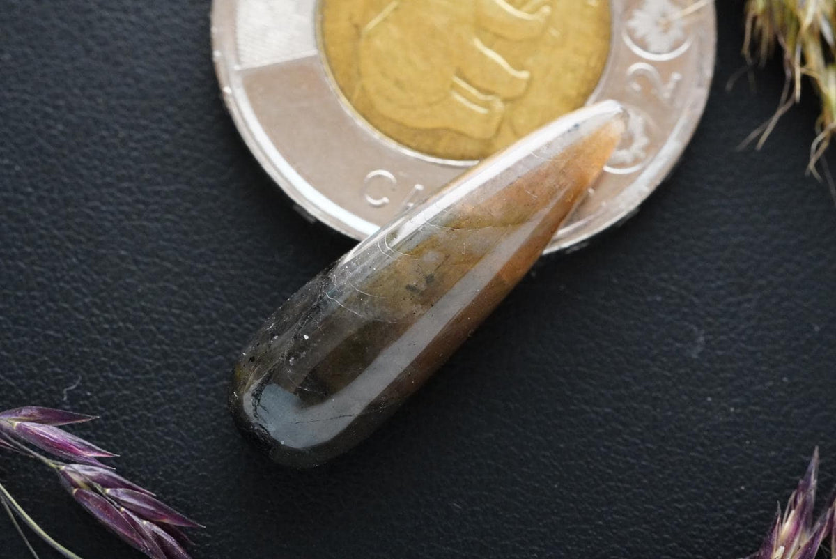 Labradorite Cabochon, 27 x 8 mm, Handmade Pear, from Newfoundland and Labrador, Canada