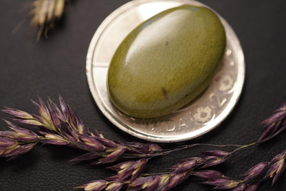 Epidosite Cabochon, 24 x 16 mm, Handmade Oval, from Saskatchewan, Canada