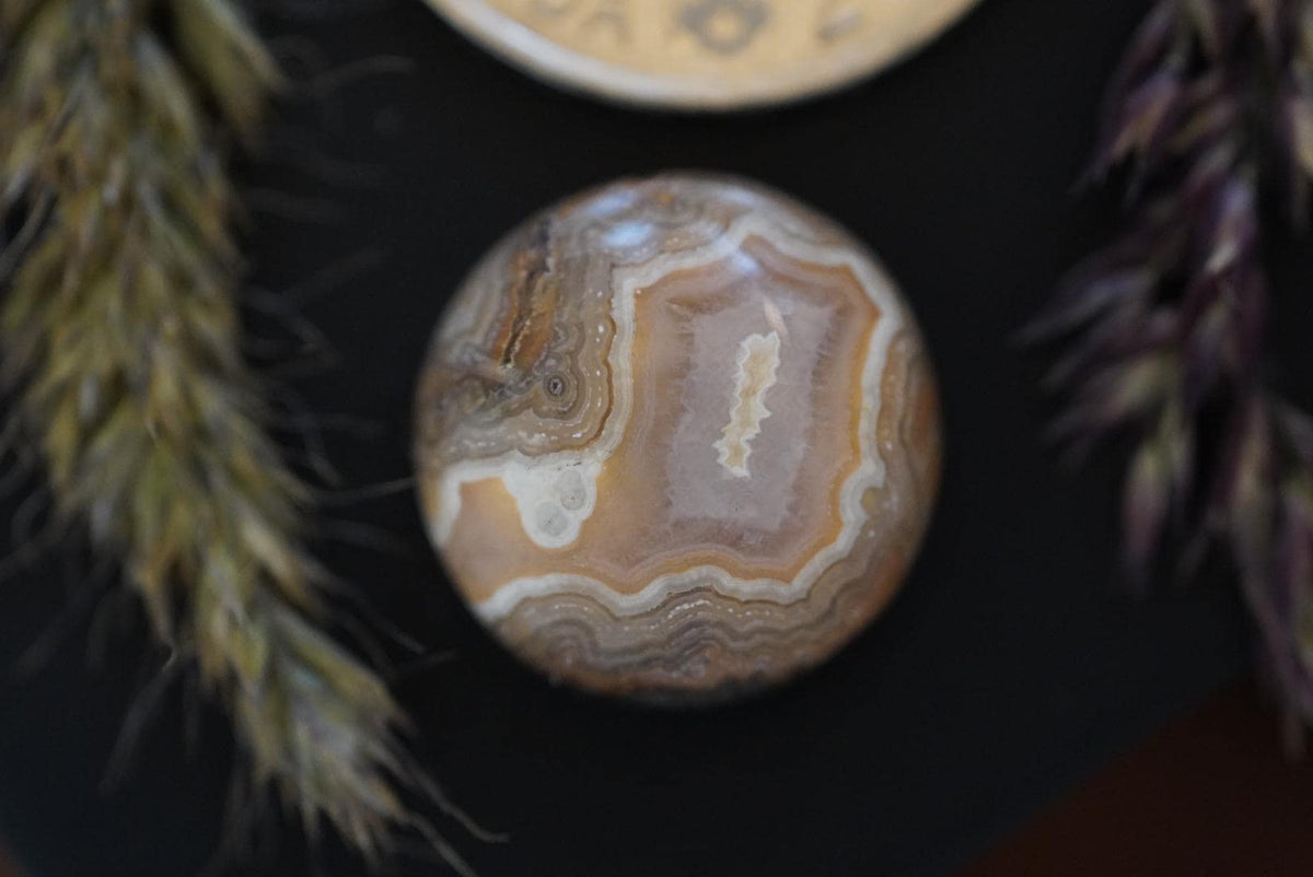 Agate Cabochon, 18 x 8 mm, Handmade Round, from Ontario, Canada