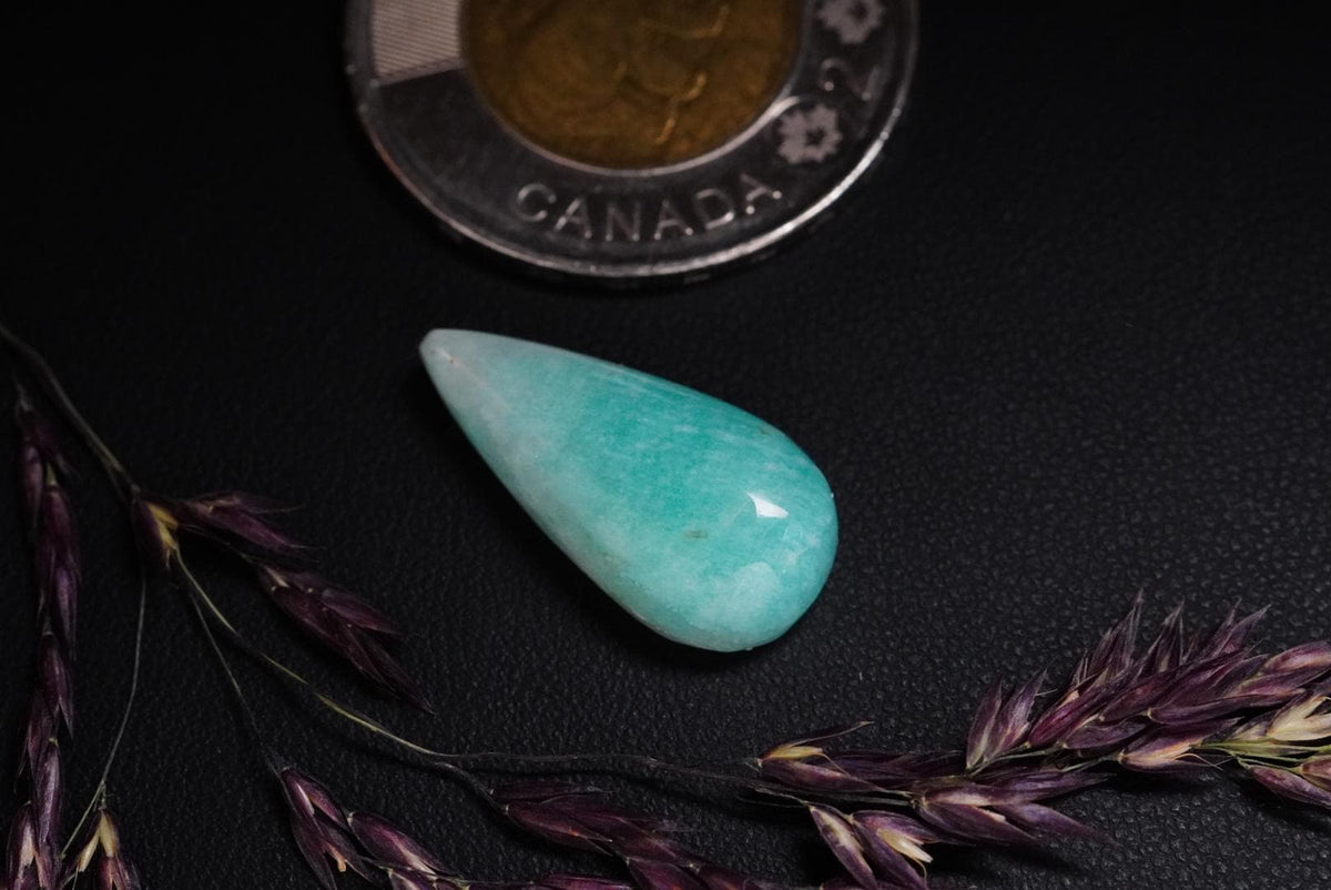 Amazonite Cabochon, 22 x 11 mm, Handmade Pear, from Quebec, Canada