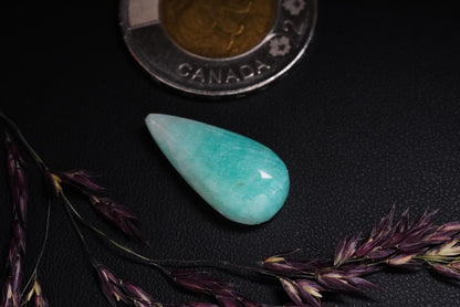 Amazonite Cabochon, 22 x 11 mm, Handmade Pear, from Quebec, Canada