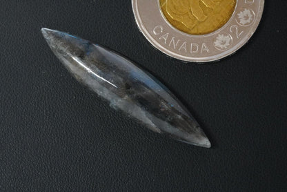 Labradorite Cabochon, 43 x 10 mm, Handmade Marquise, from Newfoundland and Labrador, Canada