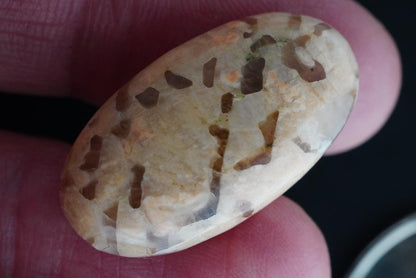 Graphic Quartz in Feldspar Cabochon, 25 x 14 mm, Handmade Oval, from Saskatchewan, Canada