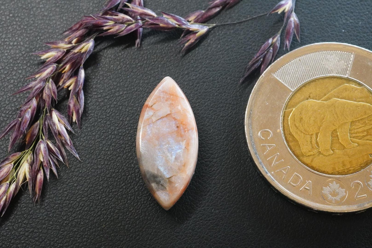 Peristerite Cabochon, 21 x 10 mm, Handmade Marquise, from the Quadrille Region of Ontario, Canada
