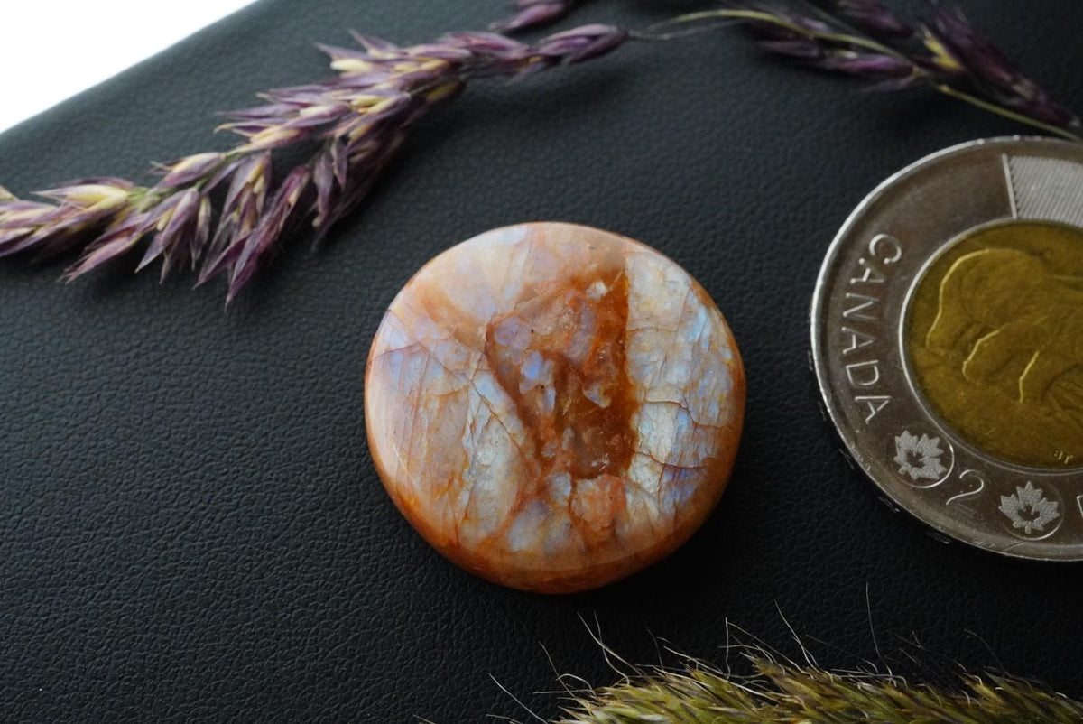 Peristerite Cabochon, 23 x 5 mm,  Handmade Round, from Ontario, Canada