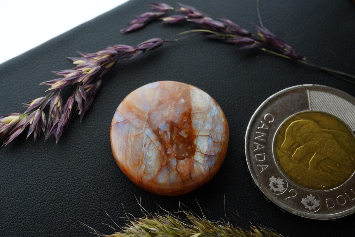Peristerite Cabochon, 23 x 5 mm,  Handmade Round, from Ontario, Canada