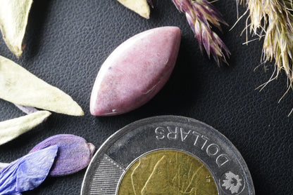 Rhodonite Cabochon, 20 x 10 mm, Handmade Marquise from British Columbia, Canada