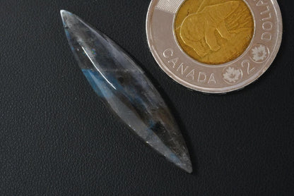 Labradorite Cabochon, 43 x 10 mm, Handmade Marquise, from Newfoundland and Labrador, Canada