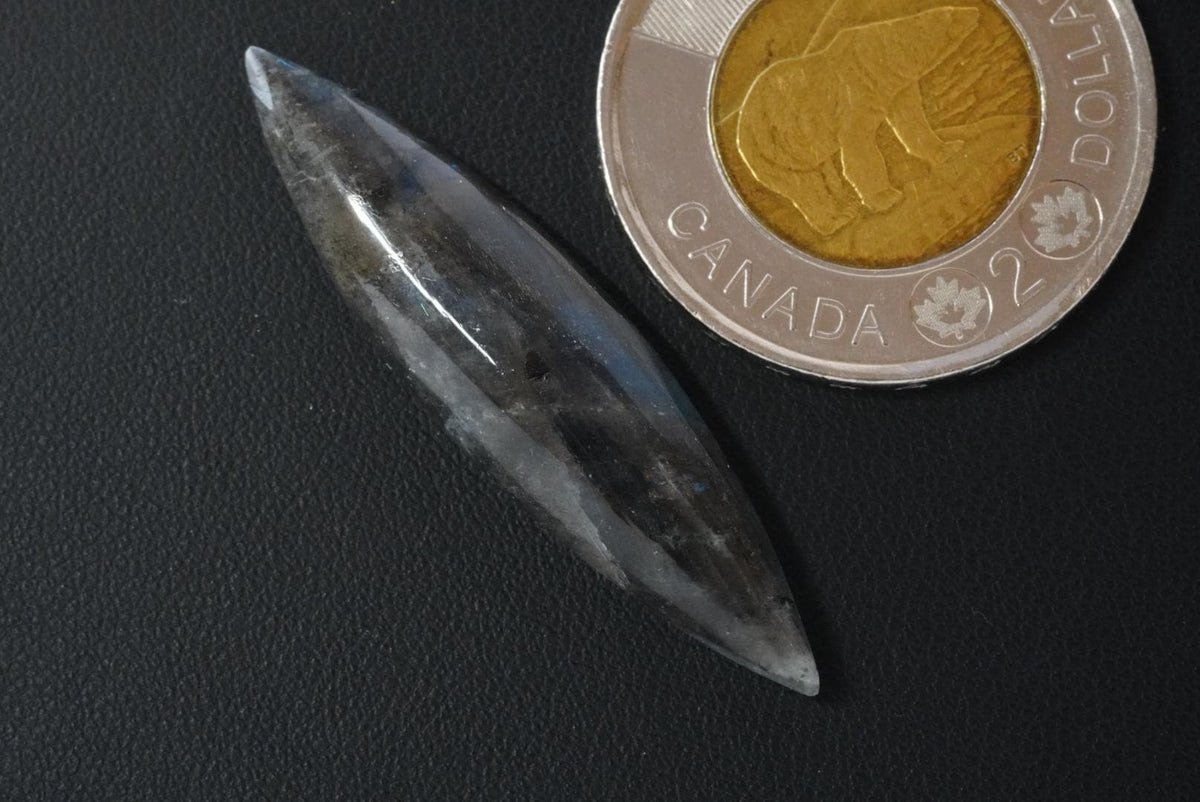 Labradorite Cabochon, 43 x 10 mm, Handmade Marquise, from Newfoundland and Labrador, Canada