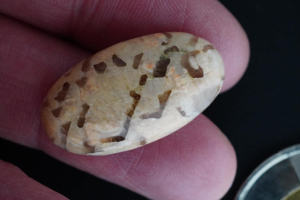 Graphic Quartz in Feldspar Cabochon, 25 x 14 mm, Handmade Oval, from Saskatchewan, Canada