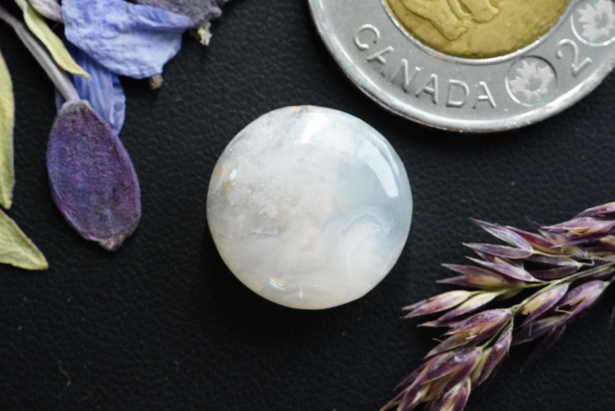 Agate Cabochon, 16 x 6 mm, Handmade Round, from British Columbia, Canada