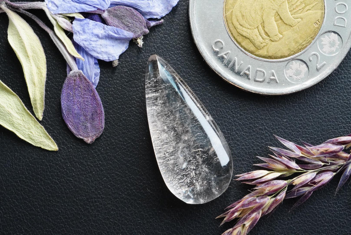 Quartz Cabochon, 26 x 12 mm, Handmade Pear, from Newfoundland and Labrador, Canada