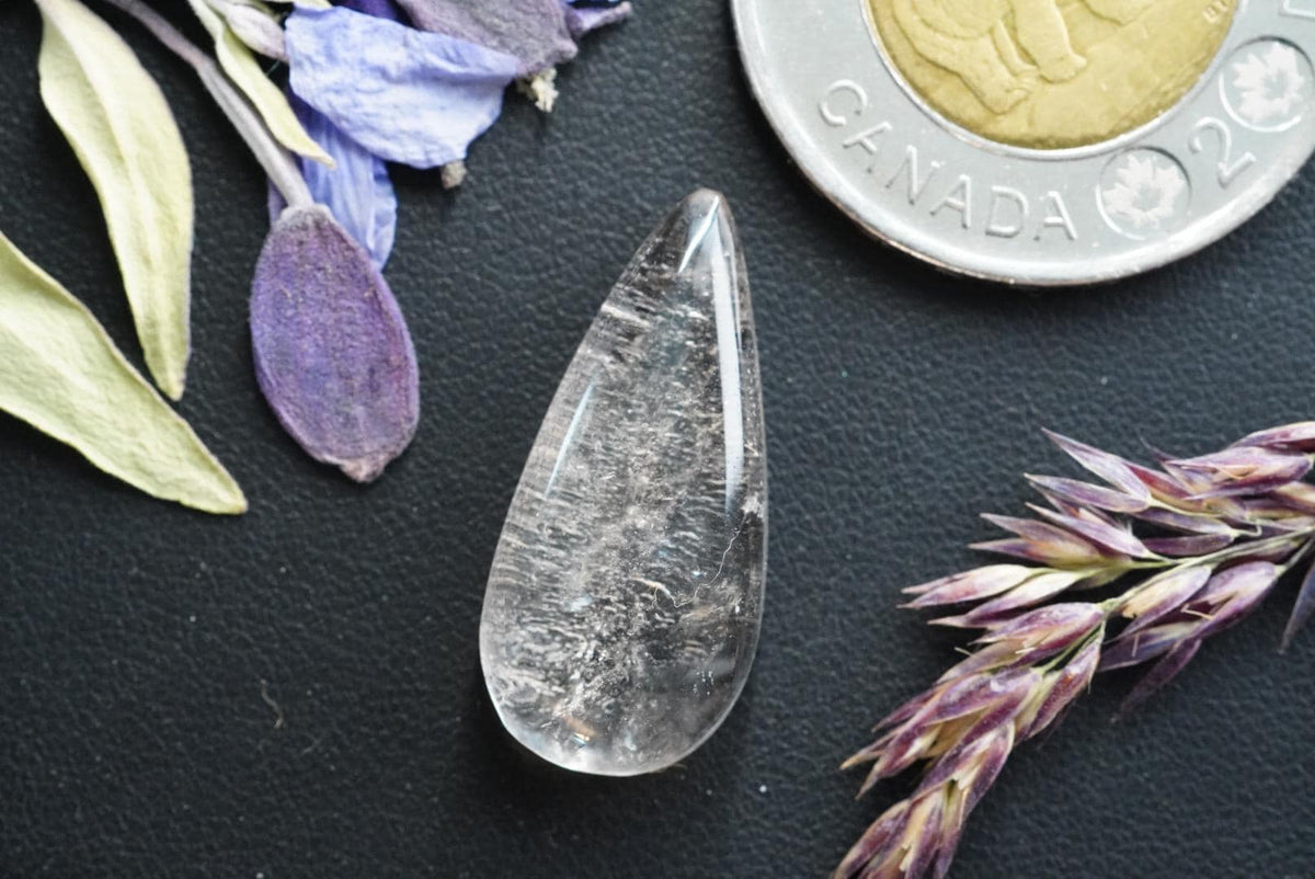 Quartz Cabochon, 26 x 12 mm, Handmade Pear, from Newfoundland and Labrador, Canada