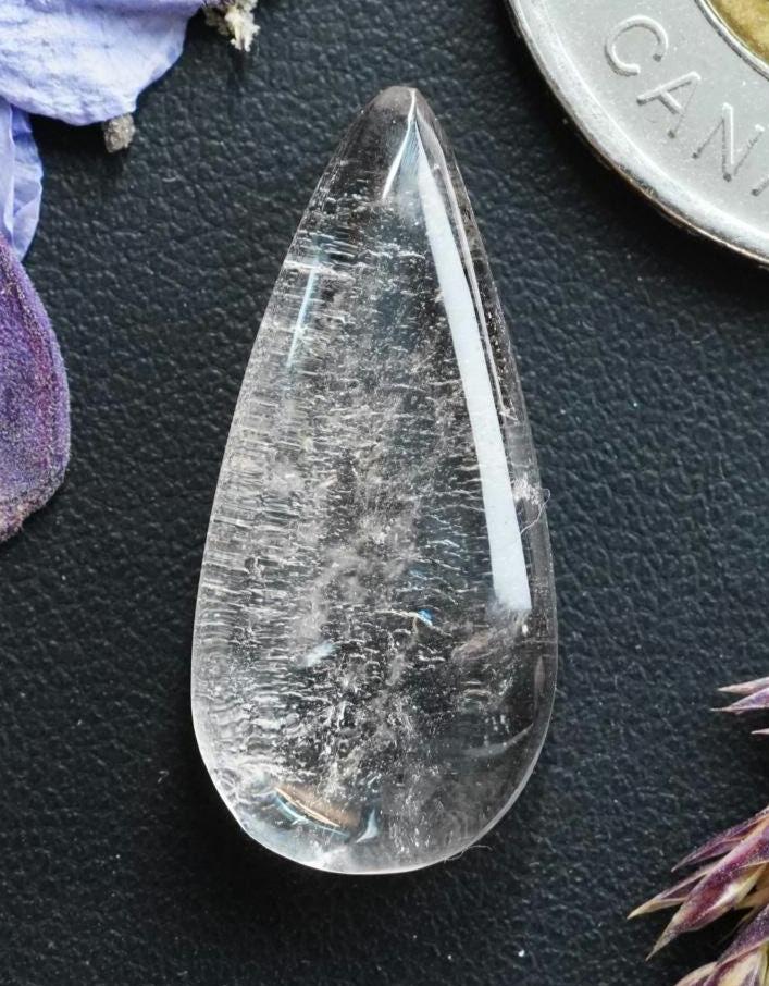 Quartz Cabochon, 26 x 12 mm, Handmade Pear, from Newfoundland and Labrador, Canada
