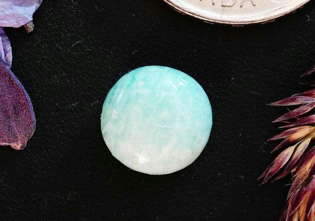 Amazonite Cabochon, 12 x 5 mm, Handmade Round, from Quebec, Canada